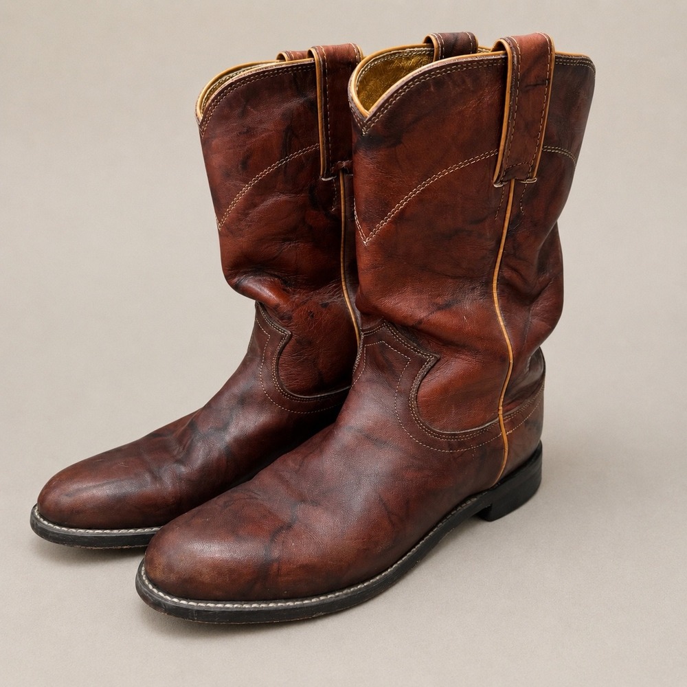 Justin‎ Womens L3163 Leather Roper Boots Brown Western Round Toe Size 6 B